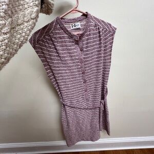 Vintage 1970s purple striped dress with buttons and tie